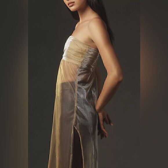 By Anthropologie Strapless Sheer Metallic Tunic Top NWT Size M - Picture 6 of 7